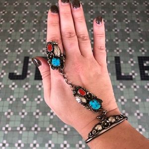 Vintage 70’s Navajo turquoise coral slave bracelet